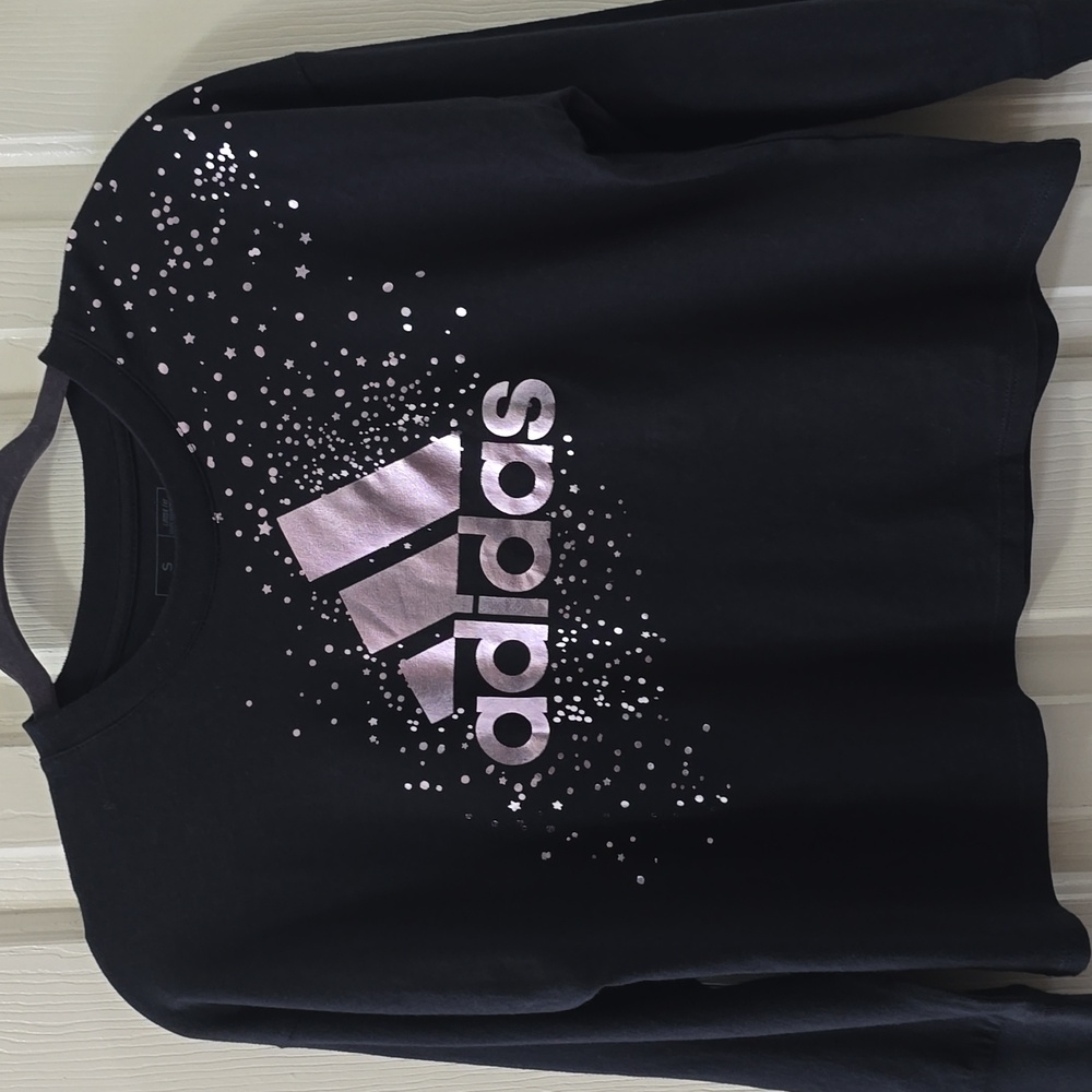 ADIDAS BRAND SIGNATURE GIRL'S BLACK LONG SLEEVES TEE-SHIRT SIZE SMALL 7/8